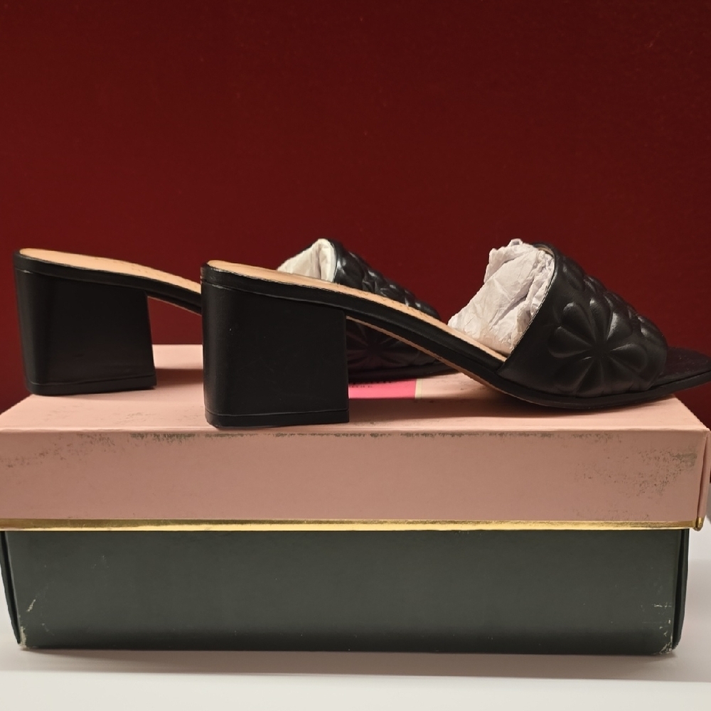 Kate Spade Black Floral Embossed Mules - Picture 2 of 6